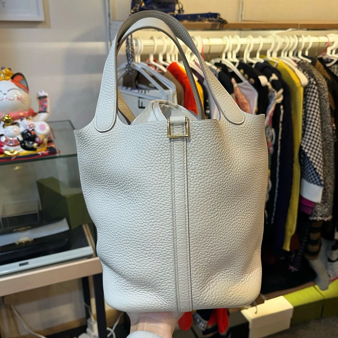 95新 Hermes/爱马仕 奶昔白金扣菜篮子22 C刻
