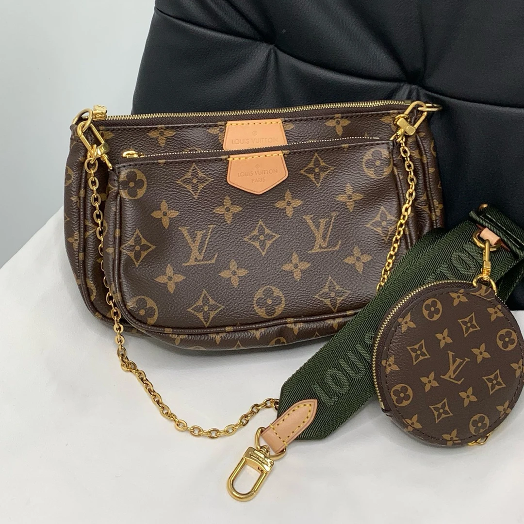 99新 LouisVuitton/路易威登 老花 五合一绿肩带 芯片款 斜挎包