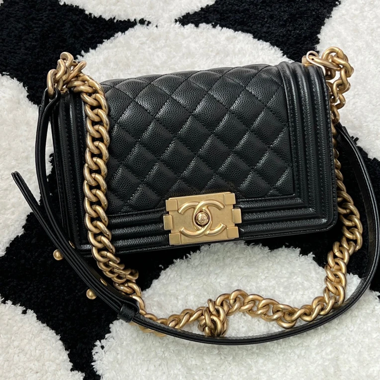 99新 Chanel/香奈儿 黑金鱼子酱小号leboy做旧五金单肩包斜挎包