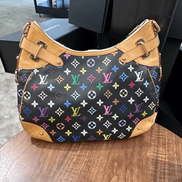 95新 LouisVuitton/路易威登 LV中古黑三彩大号牛角包
