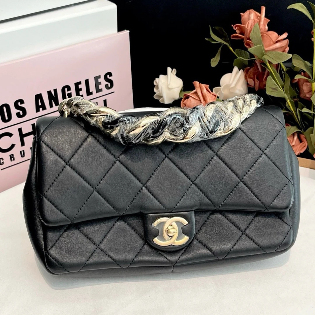 99新 Chanel/香奈儿 20C黑金羊皮链条手柄cf 盒尘卡标