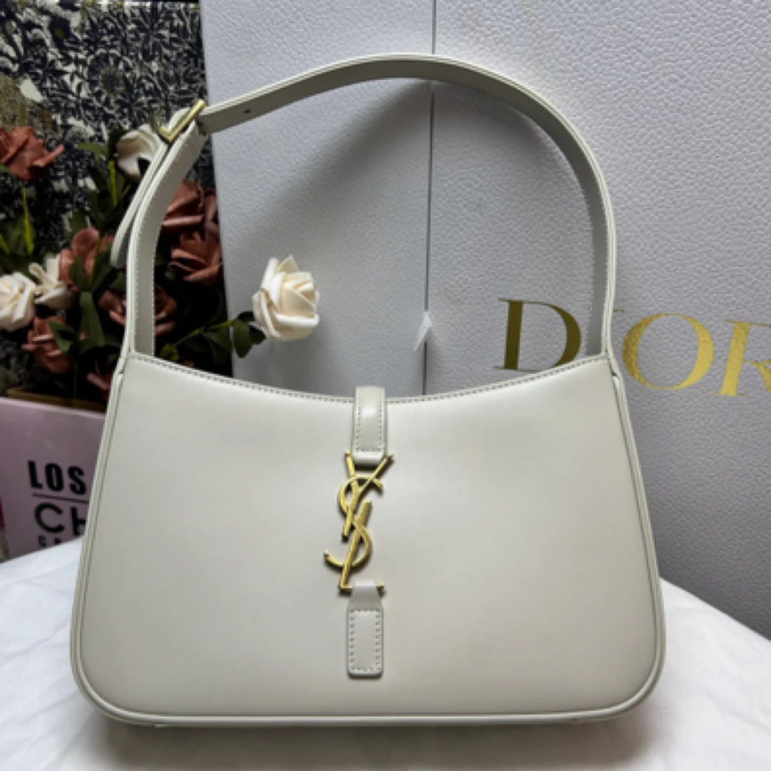 99新 YSL/圣罗兰 灰白金扣 hobo 时尚经典百搭气质腋下包