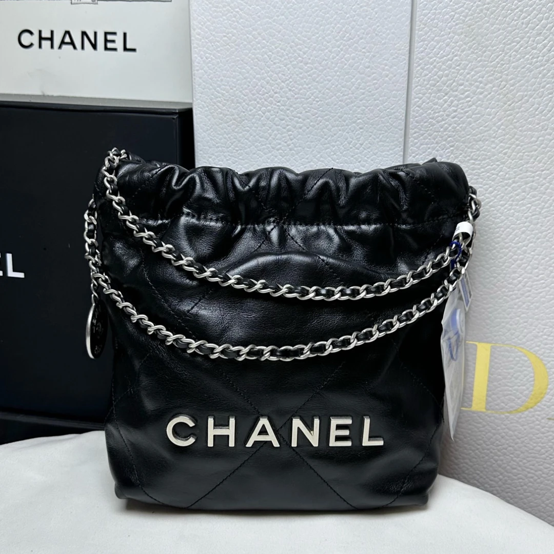 99新 Chanel/香奈儿 黑色银扣22bag mini时尚经典百搭单肩包