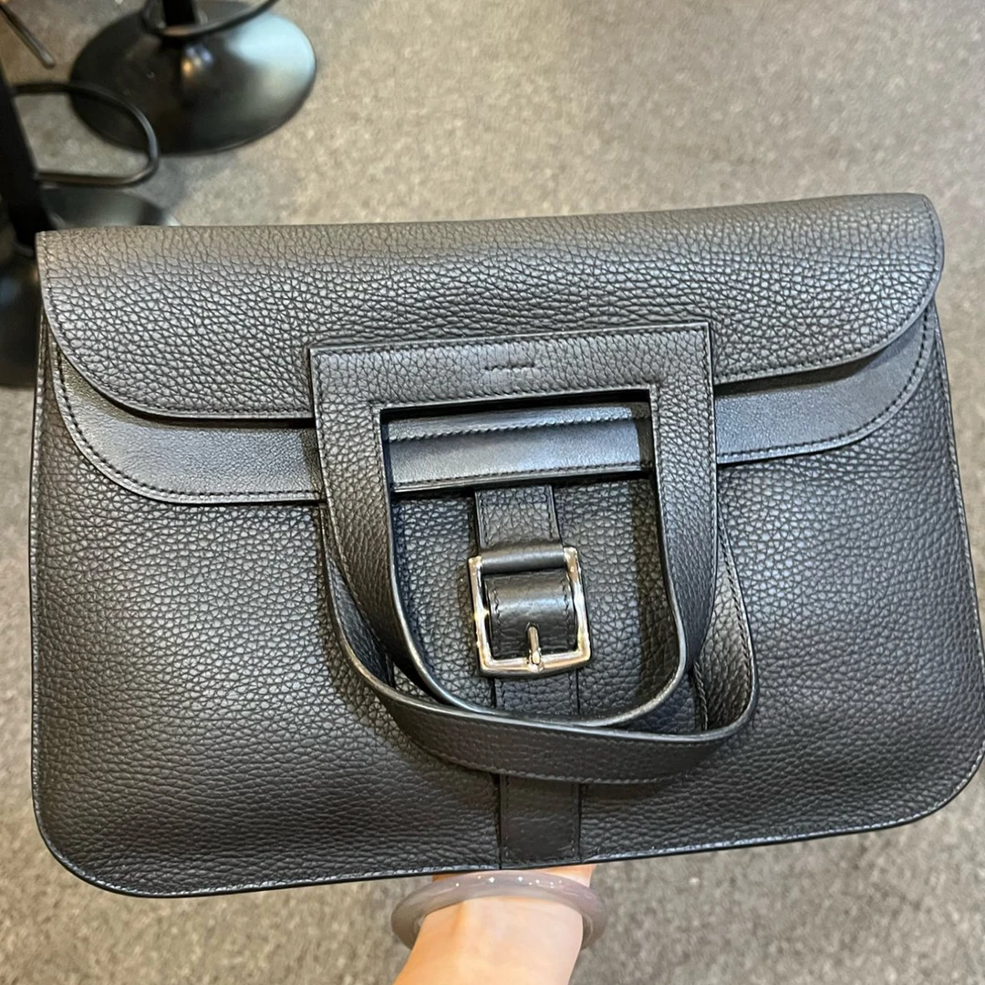 99新 Hermes/爱马仕 黑银 halzan 31 D刻单肩包 斜挎包黑色时尚