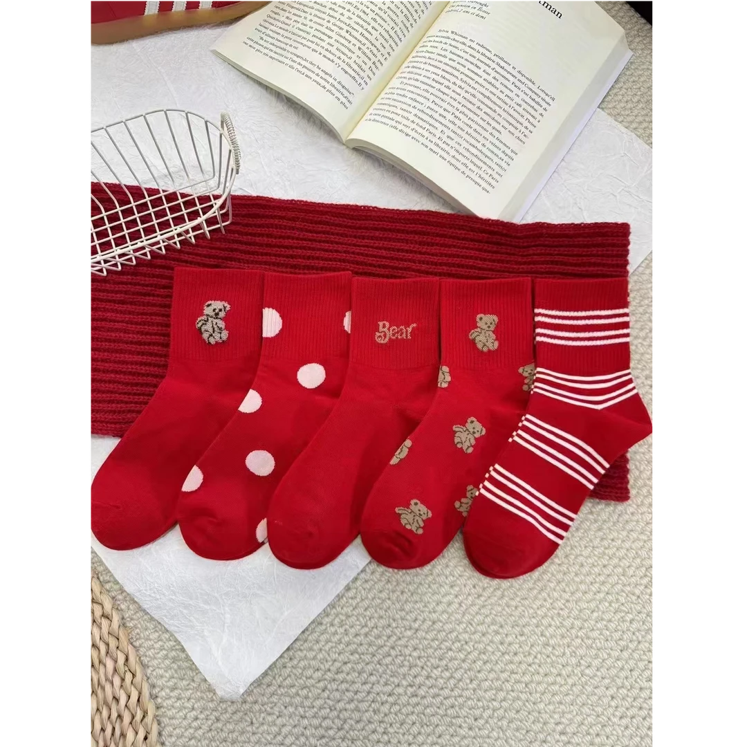 2024-新年款红色洋气舒服袜十双装