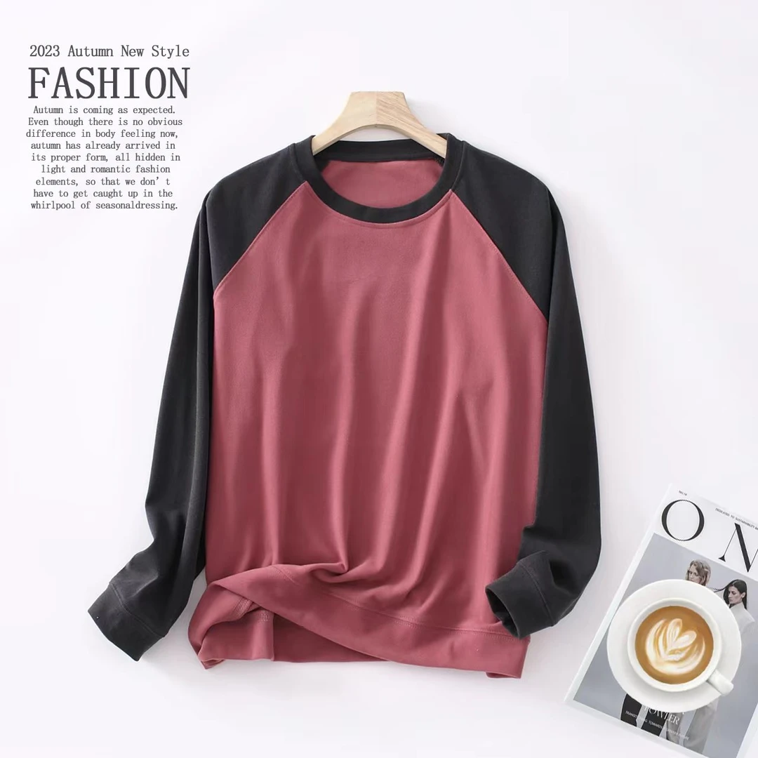 2025-【潮流拼色】女生圆领净版插肩保暖衣