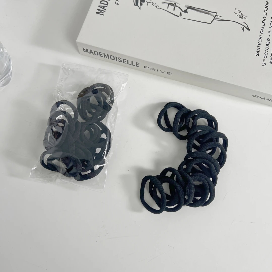 高弹无痕发圈袋装粗皮筋扎马尾麻花辫皮筋黑色简约发绳发圈