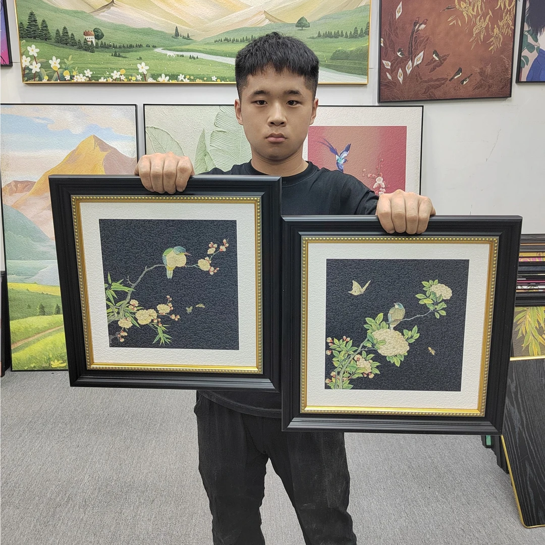 新中式客厅装饰画中古风古典工笔花鸟国画书房卧室高级感复古4040