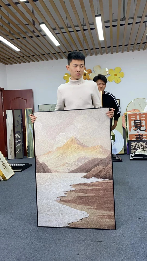 海景玄关画竖款山水画客厅沙发背景墙壁画侘寂风走廊过道画80120