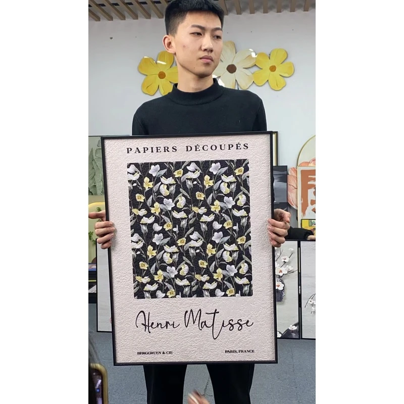 复古玫瑰花装饰挂画轻奢黑白客厅电视沙发边斗柜桌面摆画卧室5070