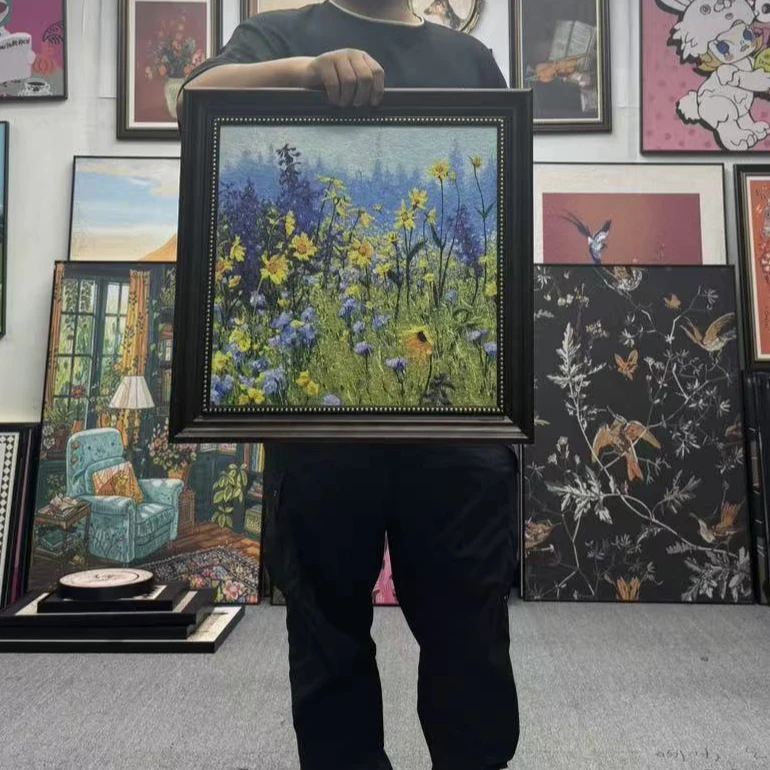 现代简约餐厅装饰画手绘植物花卉抽象田园风客厅壁画卧室挂画5050