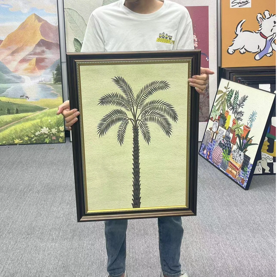 砂岩风棕榈树装饰画椰子树度中古风卧室床头客厅背景墙玄关挂5070