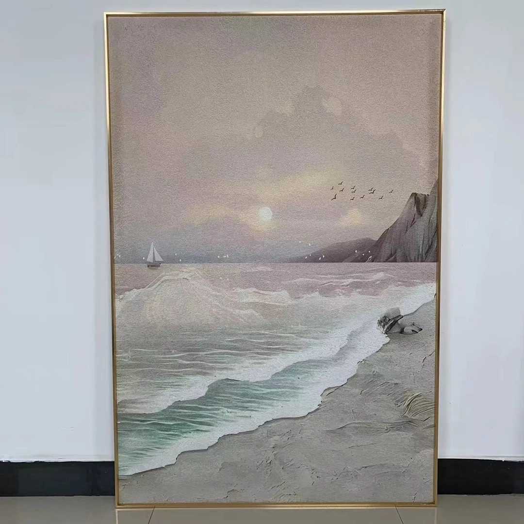 奶油风客厅装饰画现代简约沙发背景墙海景落地画玄关挂画80120