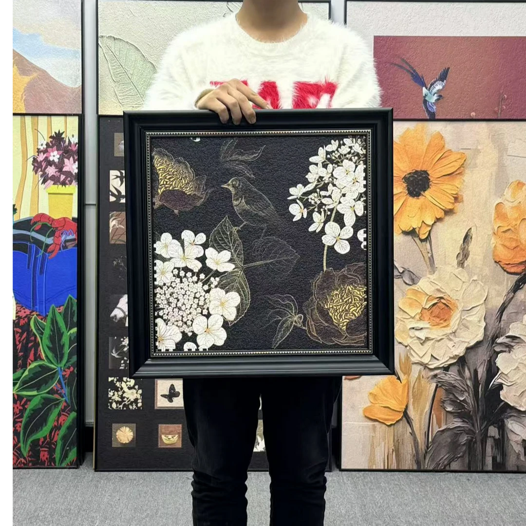 法式复古欧式卧室餐厅装饰画组合中古侘寂风花卉背景墙5050