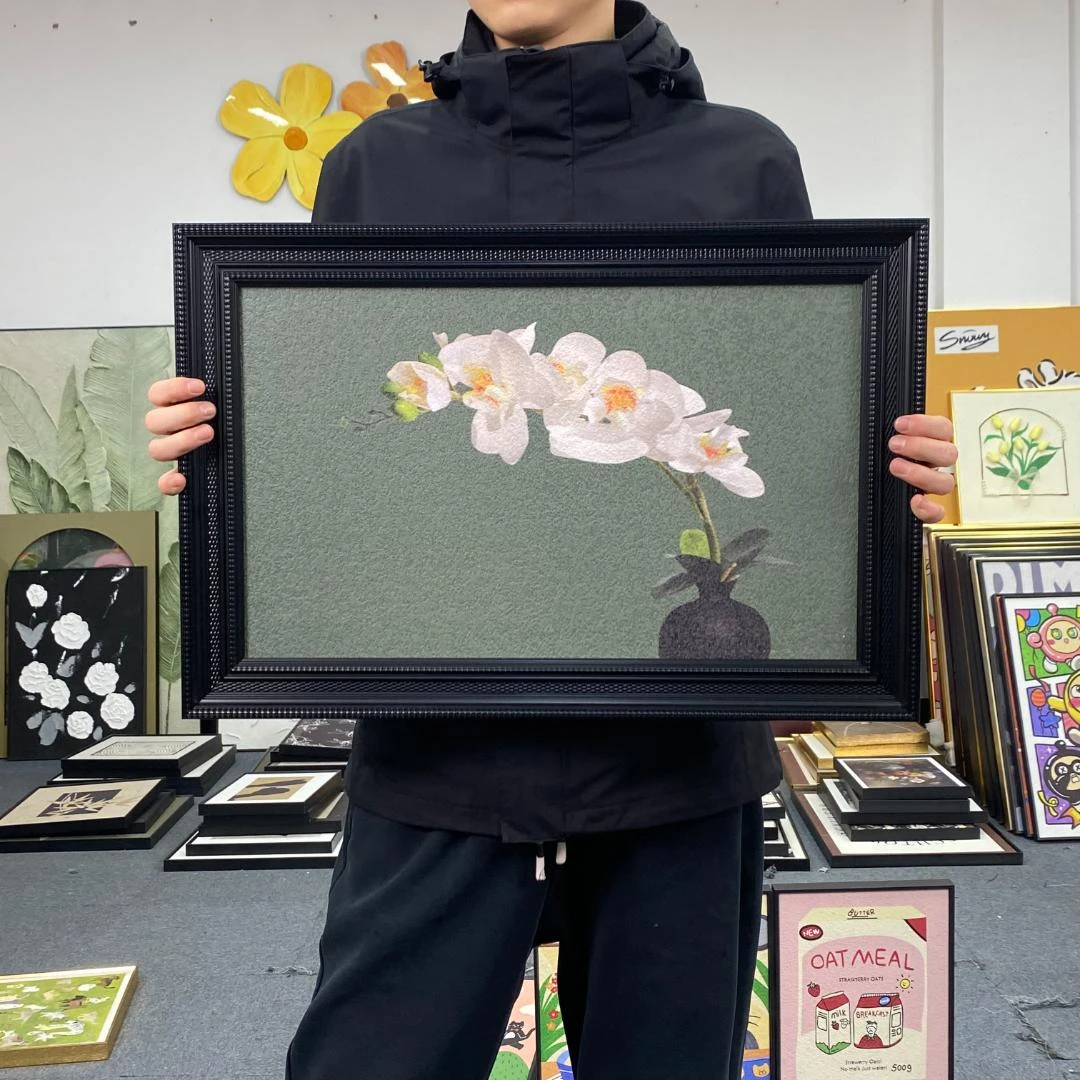 《蝴蝶兰》中古风客厅装饰画禅意花卉餐厅壁画轻法式复古卧室画146