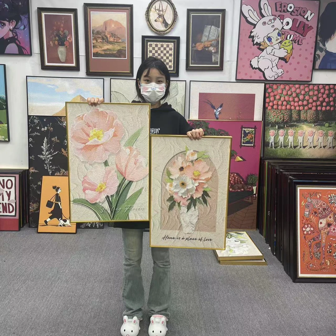 奶油风小清新花卉卧室组合装饰画主卧床头背景墙房间壁画餐厅4060