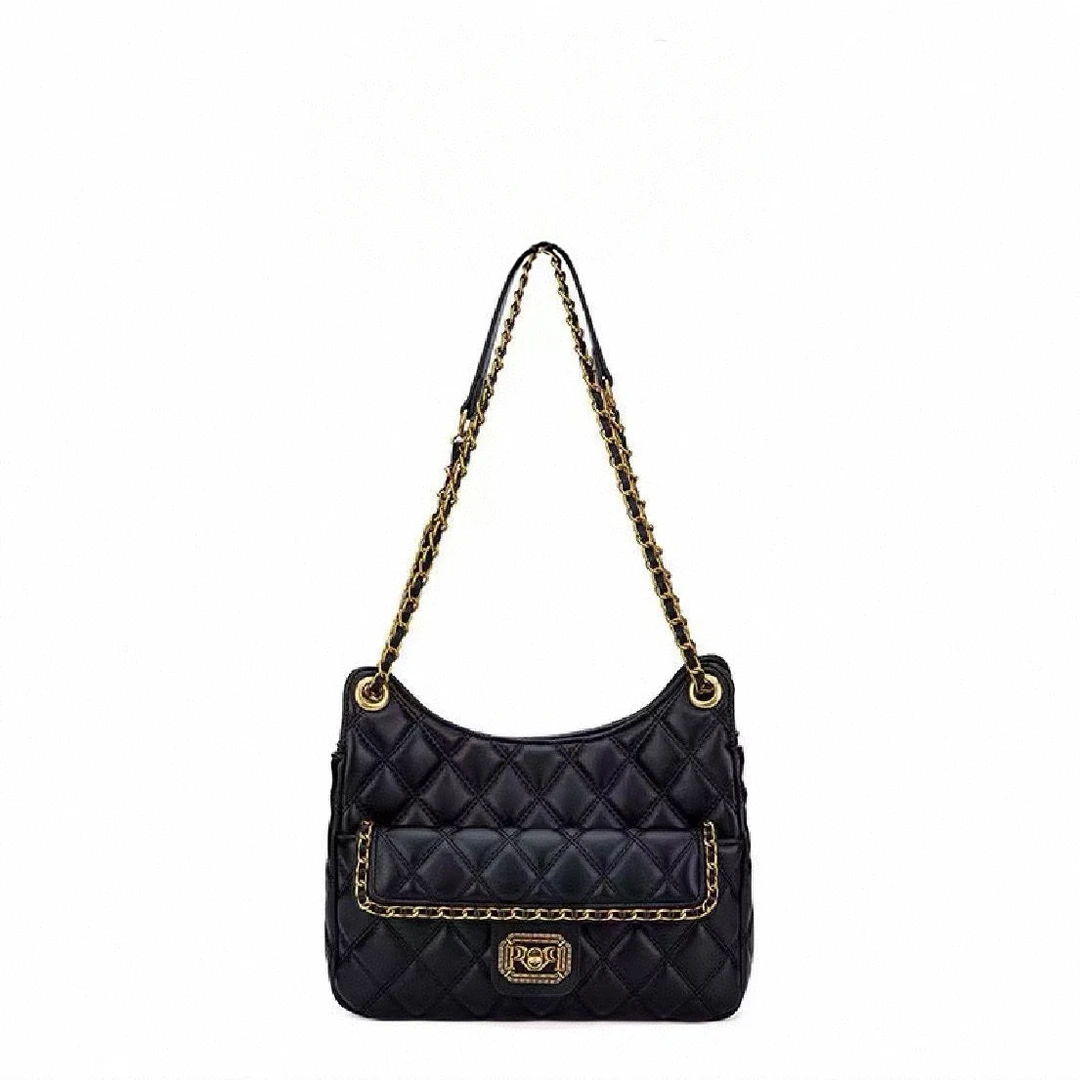 2025新款菱格刺绣单肩包链条包6361黑色