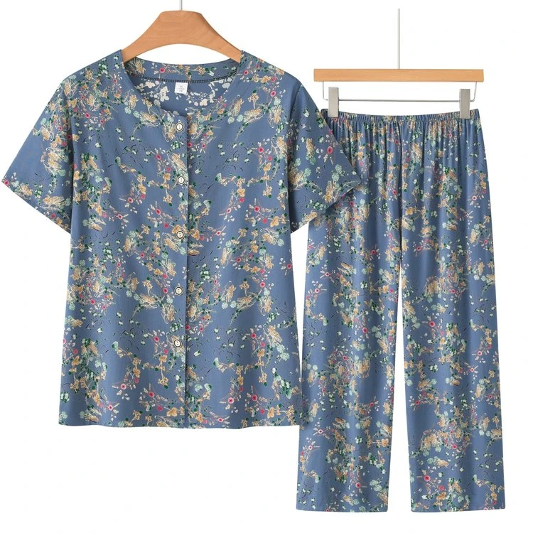 妈妈夏装套装中老年人女装奶奶短袖T恤两件套老太太棉绸套装清凉