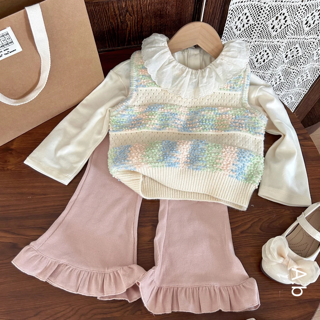 韩版童装2024女童新款秋季23251米色花边领打底衫