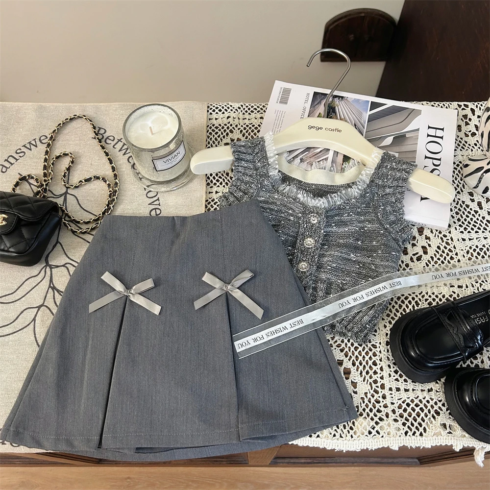 女童夏装套装2024新款韩版童装儿童衣服时髦夏季针织两件套X3152