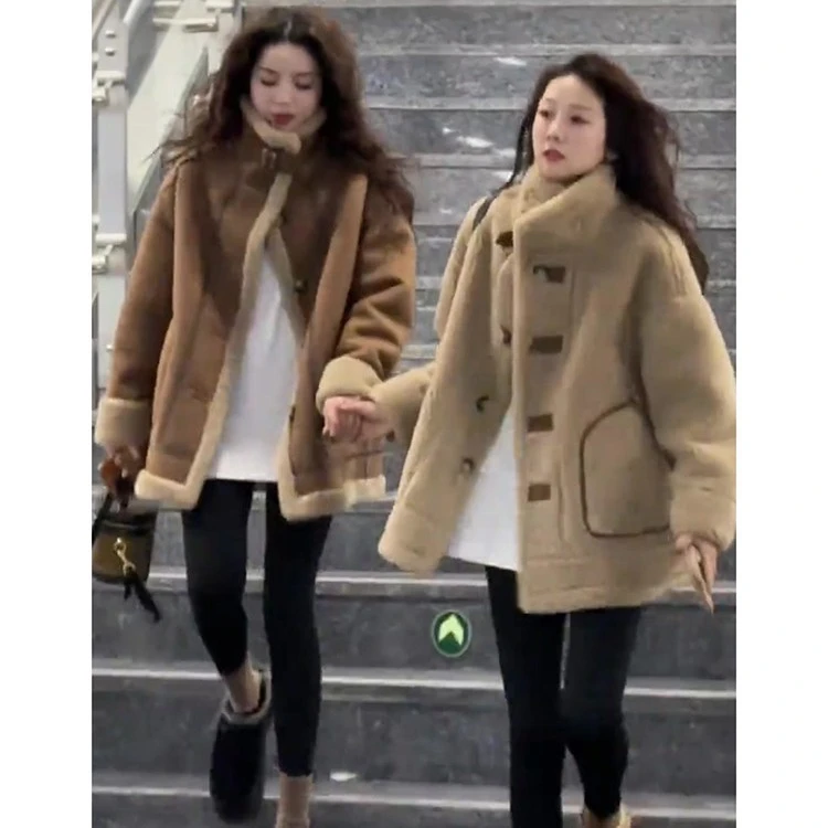 秋冬美拉德美式复古百搭休时尚气质皮毛一体机车服厚外套