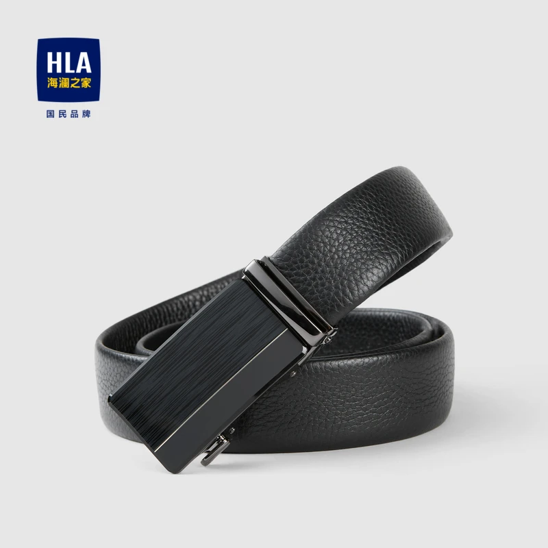 正品海澜之家简约压花质感商务大气时尚黑色双面高档自动扣皮带