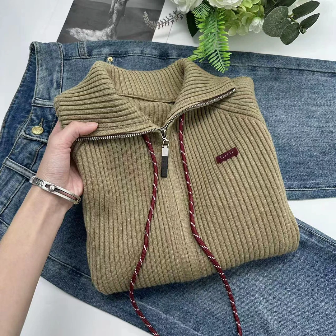 【沉香】冬季新款立领拉链开衫针织衫Y5299橄榄绿