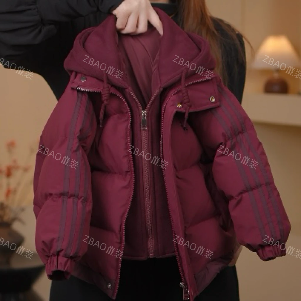 【现货48H】儿童冬季韩版假两件棉服男童保暖外套加厚连帽棉袄外