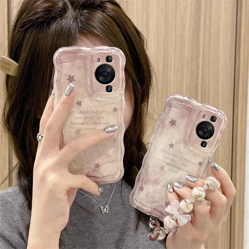 款透明晕染p60高级感p50pro网红女硅胶p40pro保护套全包防摔手链