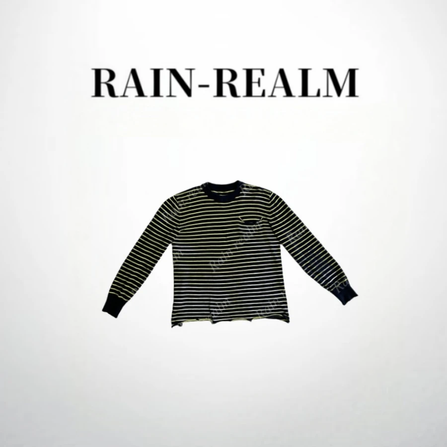 【Rain realm】条纹破坏感长袖叠穿必备藏青绿条纹领口明线毛衣