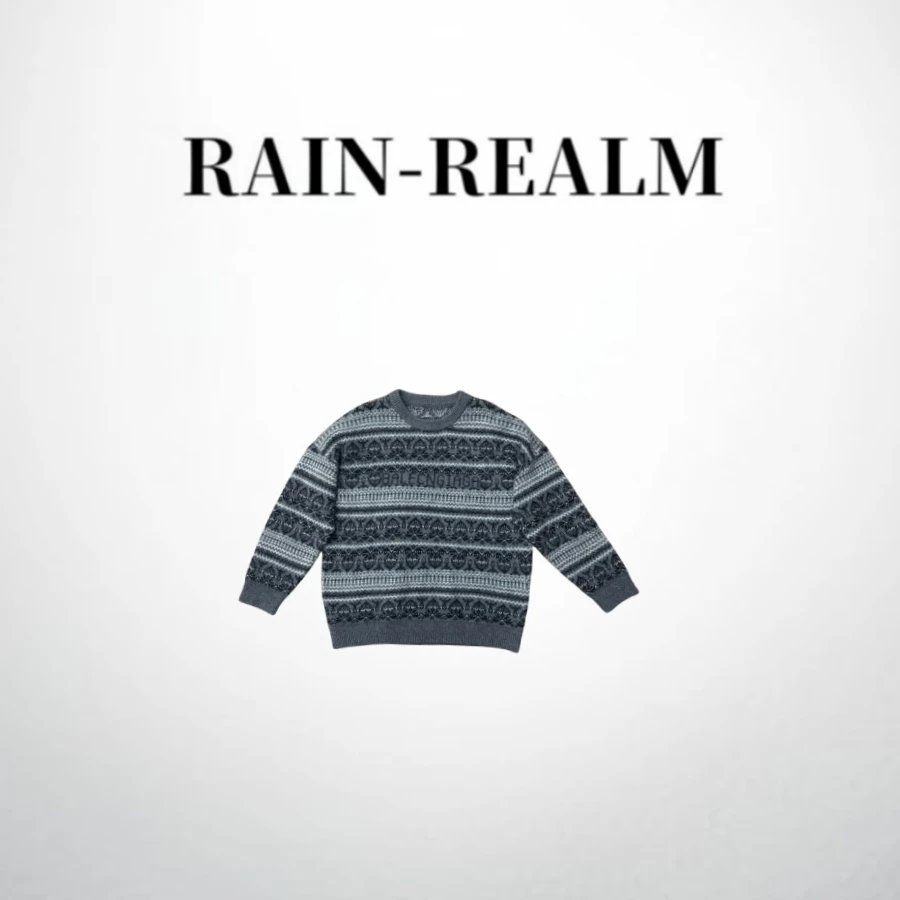 【Rain realm】羊驼毛拼色经典费尔岛花纹圆领针织