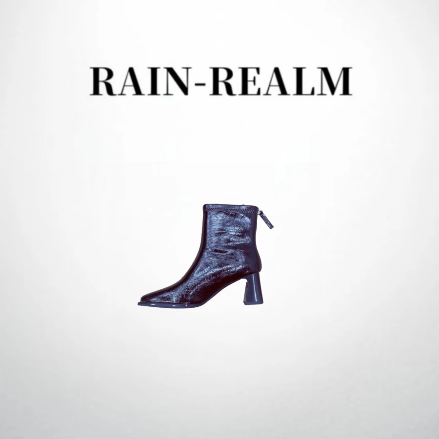【Rain realm】“哒哒”羊皮小短靴漆面气质秋冬绒里