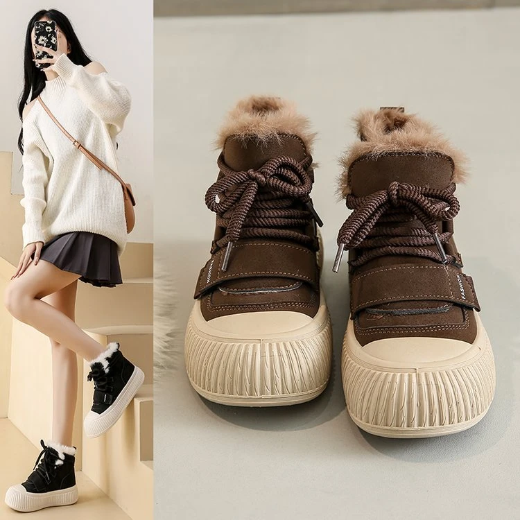 回力瑞高帮板鞋女冬季加绒加厚2023新款饼干鞋爆款休闲运动小白鞋