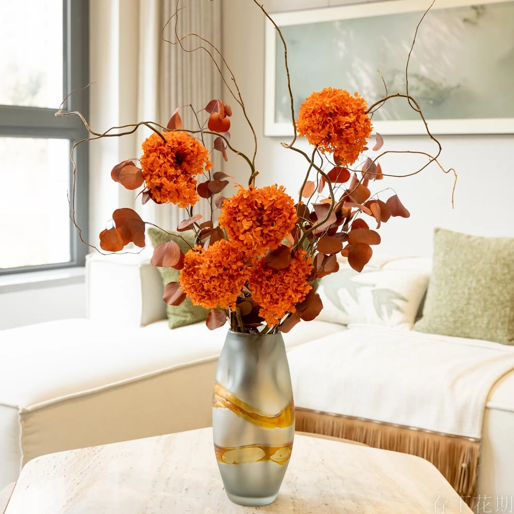 【五福临门】干花永生花花束绣球花龙柳枝客厅沙发摆件