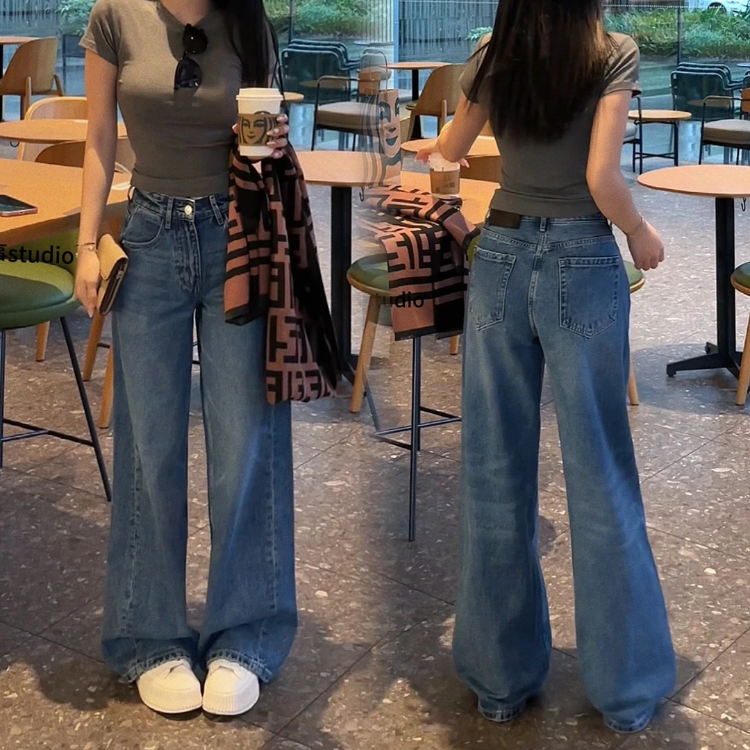 小鱼故事复古蓝秋冬新款高端牛仔韩版阔腿裤显瘦拖地裤女流浪丹宁