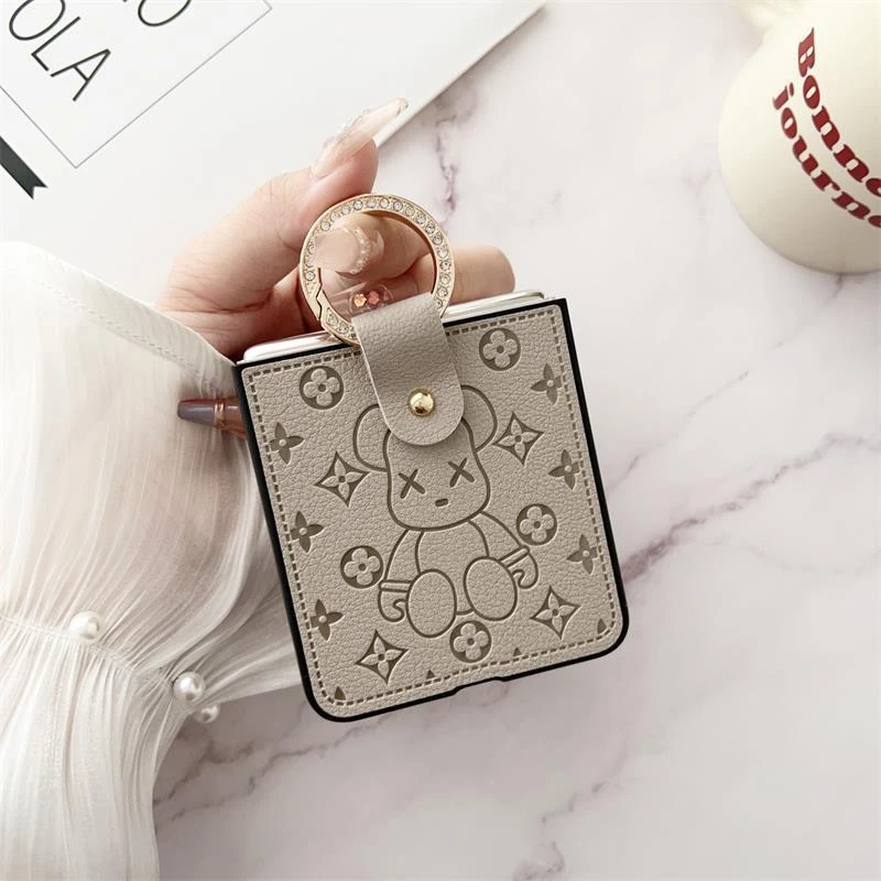 潮牌皮质适用三星zflip6手机壳指环扣novaflip个性防摔pocket硬壳