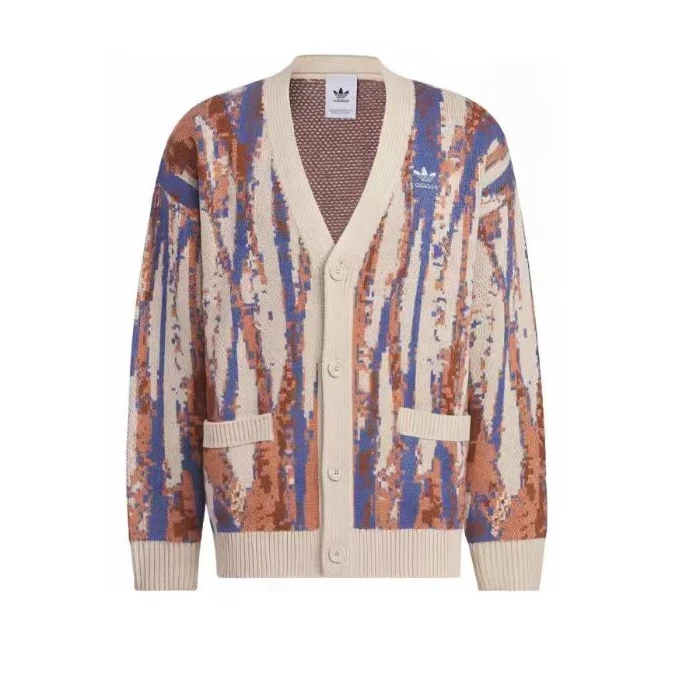 Adidas三叶草秋休闲复古时尚宽松针织长袖扎染开衫 IX7818 IX7819