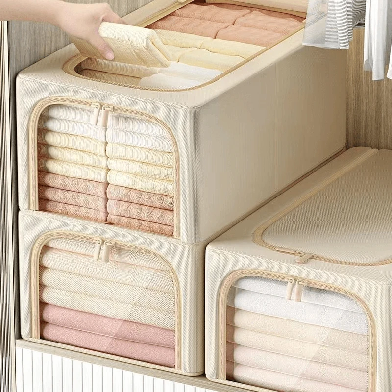 爱百纳衣服收纳箱家用大容量棉被加厚牛津布棉麻折叠储物整理箱盒