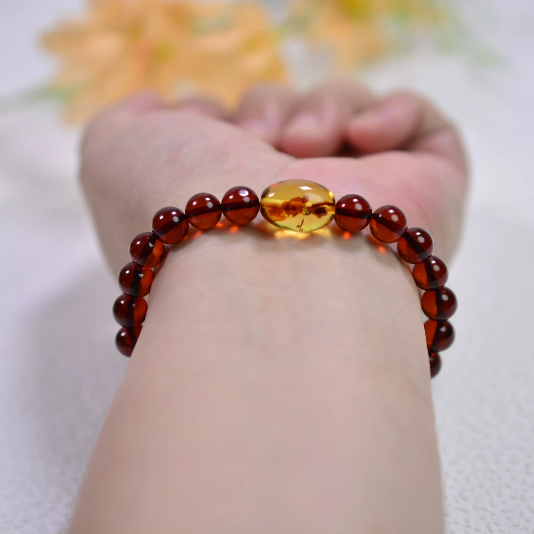 晨玺珠宝-花珀血珀蜜蜡7+单圈手串缅甸天然琥珀蜜蜡时尚百搭精美