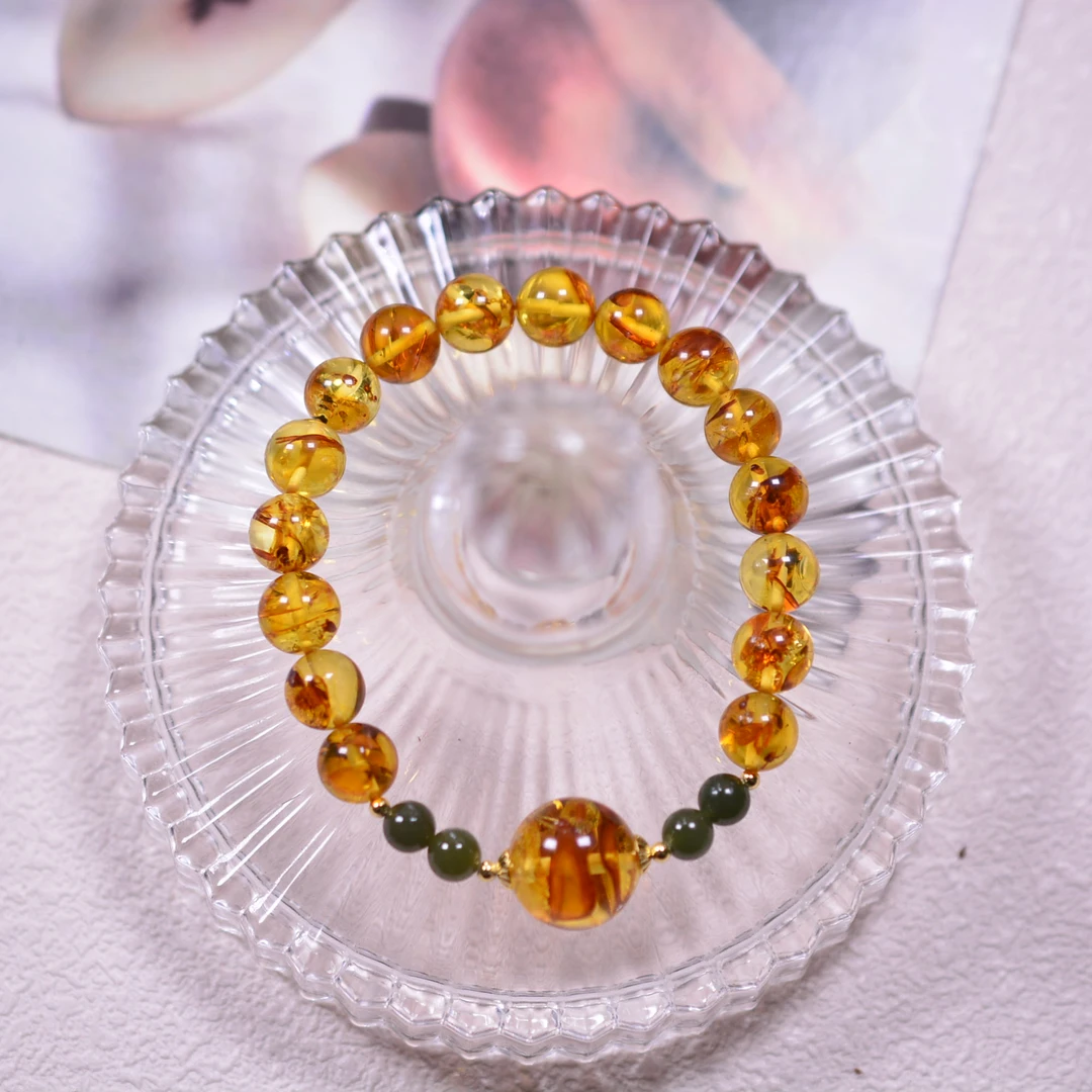 晨玺珠宝-花珀单珠13+9+手串俄罗斯天然单圈素圈气质百搭精美轻奢