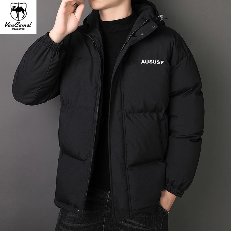 VANCAMEL西域骆驼棉衣男士外套冬季加厚保暖棉袄宽松休闲连帽棉服