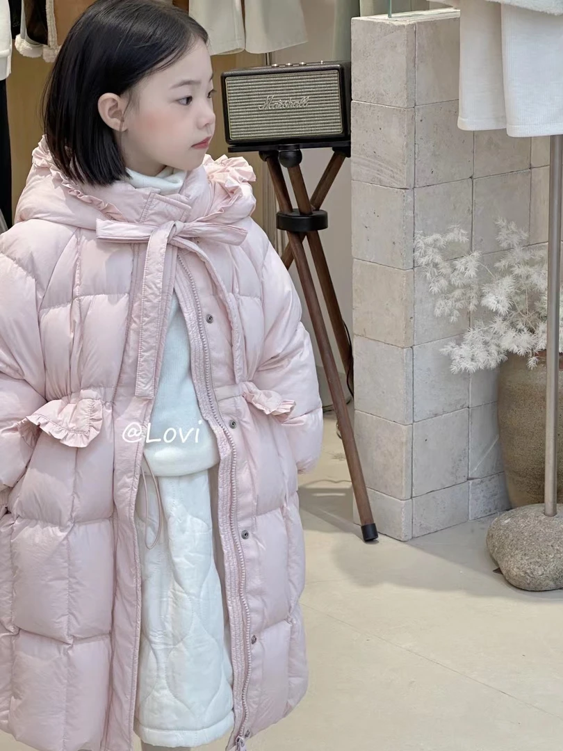 2024冬季新款女童长款韩版羽绒服连帽收腰保暖