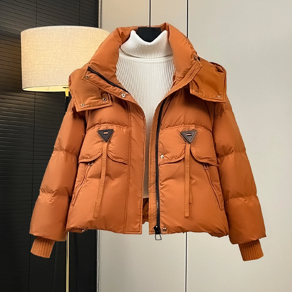 小众设计感短款羽绒服女小个子白鸭绒韩版加厚宽松连帽爆款短外套