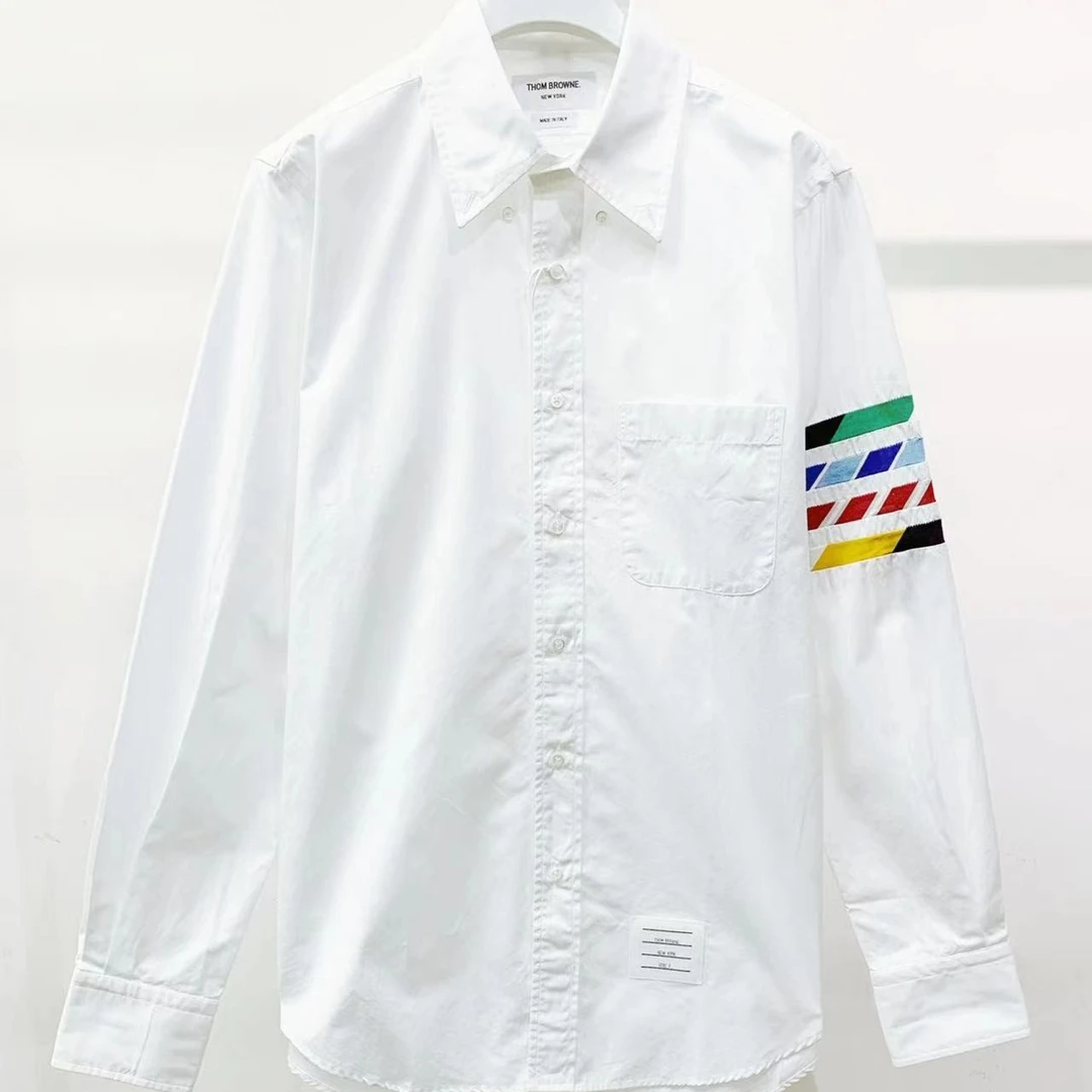 全新未使用 THOMBROWNE 秋季四色手臂彩条长袖衬衣白色 MWL374A