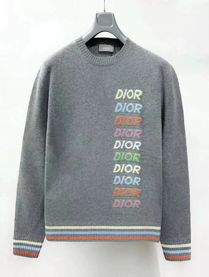 全新未使用 DIOR/迪奥 M1024夏灰色彩虹刺绣针织羊毛413M649AT774