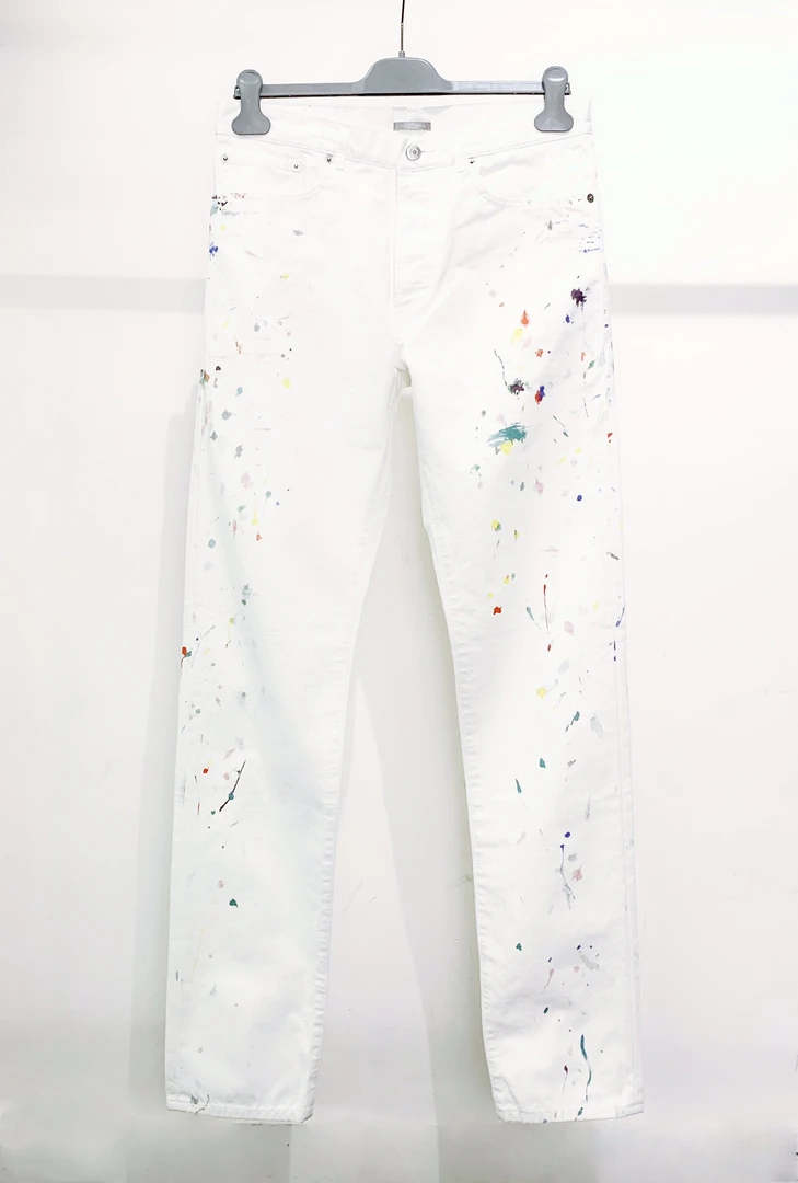 全新未使用 DIOR/迪奥 22白色油漆泼墨男牛仔裤013D001BY997