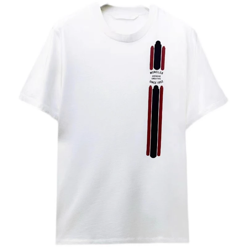 全新未使用 MONCLER M0春夏白色侧边彩条字母短袖休闲T恤 8C00024
