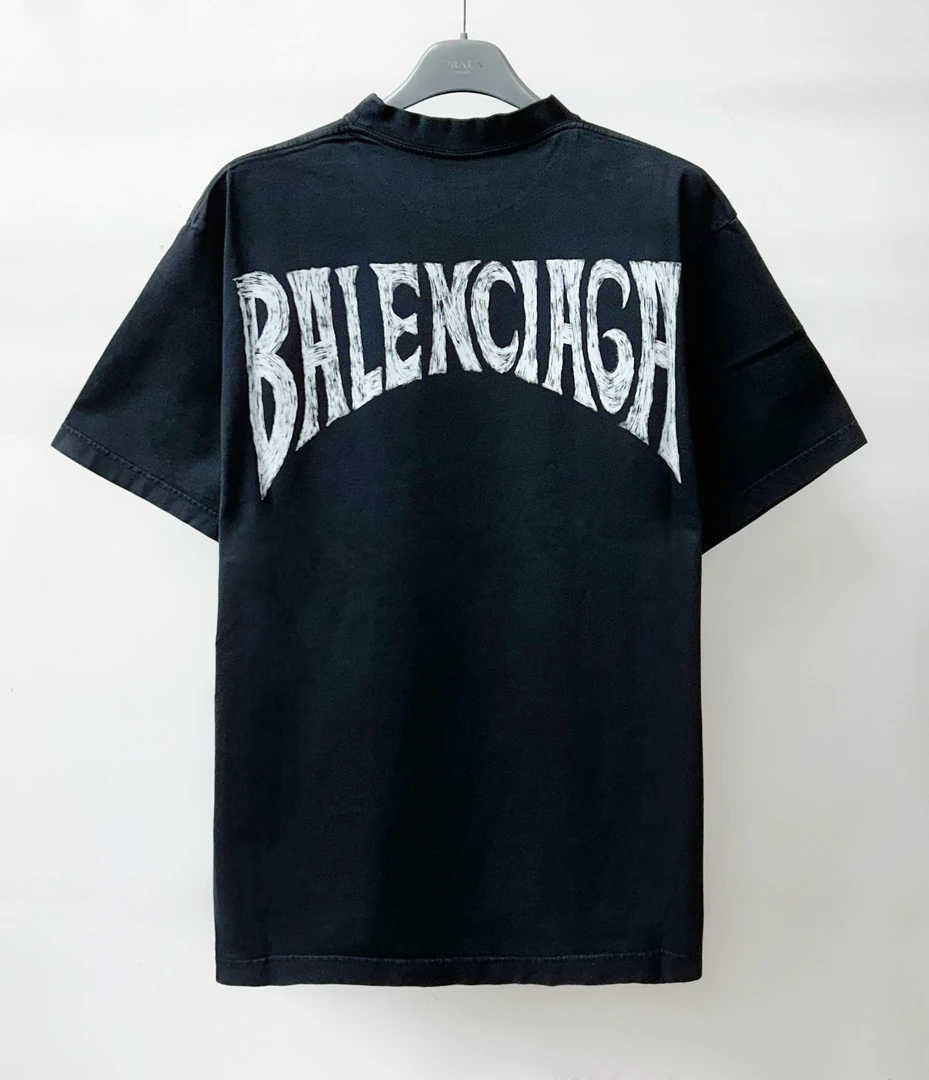 全新未使用 Balenciaga/巴黎世家 后背素描字母印花短袖T 764235