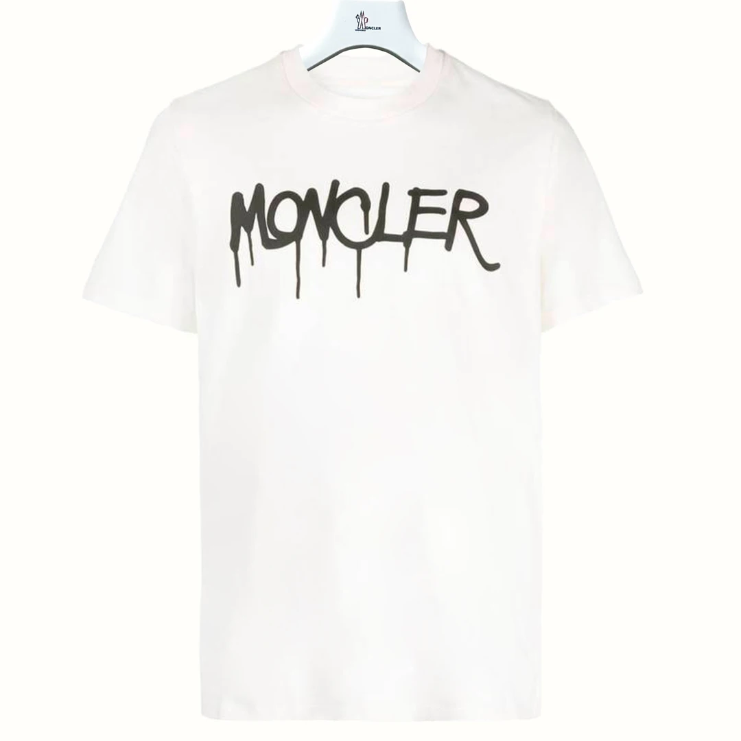 全新未使用 MONCLER 米白色短T 胸前黑色不规则 logo 8C00015