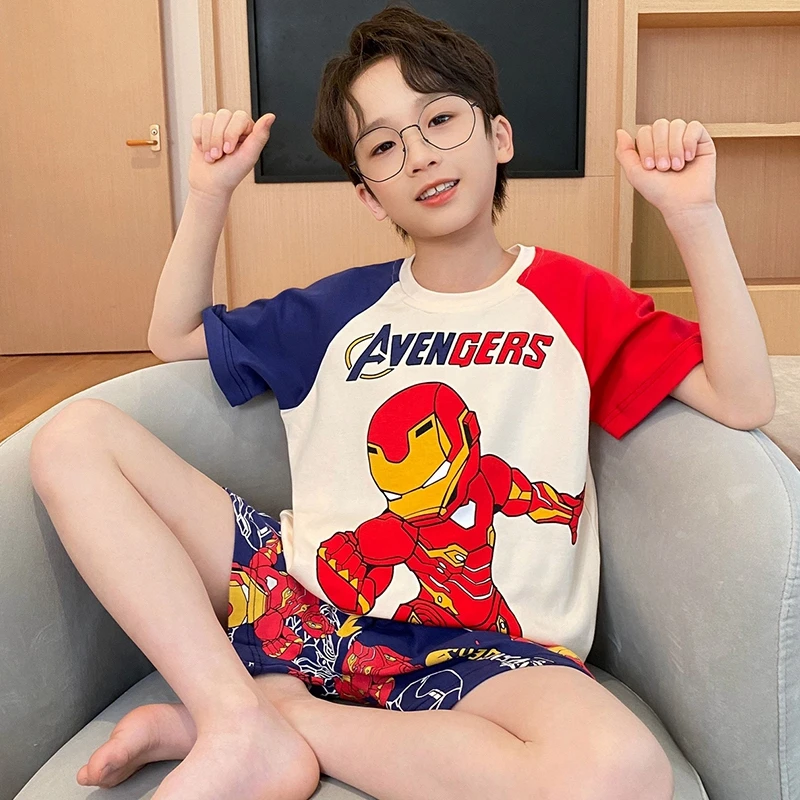 YUZHAOLIN/俞兆林夏季2025薄款男童纯棉圆领时尚儿童居家睡衣套装